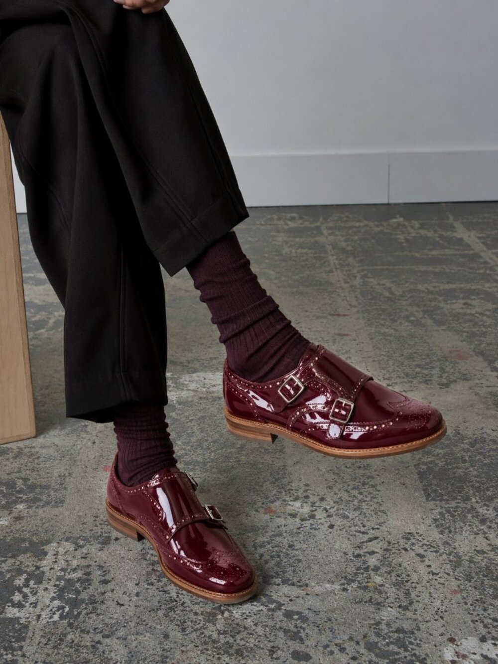 The Office of Angela Scott Mr. York Monkstrap Red Patent Leather Oxfords